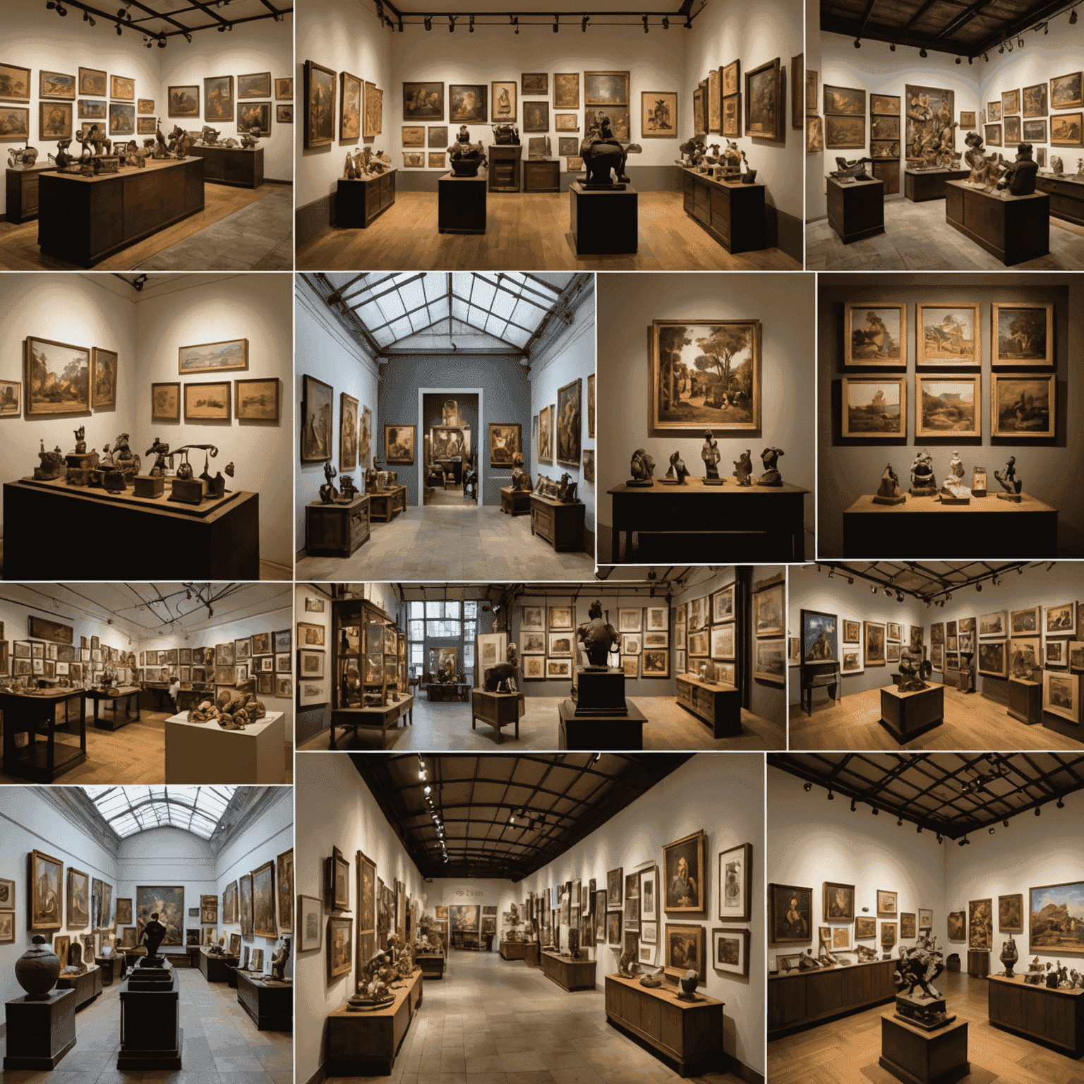 A collage of small, unique museums in São Paulo, showcasing diverse artifacts and exhibits